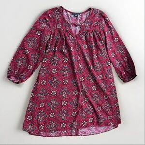 American Eagle Deep Red Paisley Boho Tunic Mini Dress Half Sleeve Women’s Small